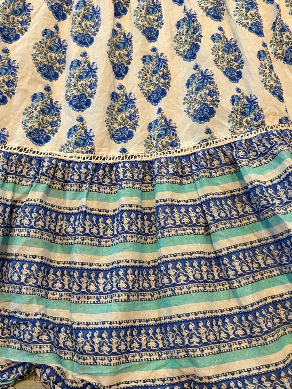 Playa Lucila Smock Border Dress Blue White Floral Print Maxi size small - Picture 9 of 9